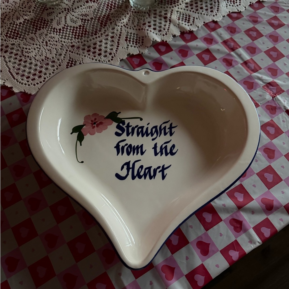 Clay Design Heart-Shaped Ceramic Dish with Floral Design